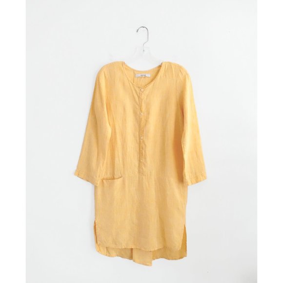 Humanoid Warm Yellow Linen Shift Dress est. Medium Large - Picture 3 of 8